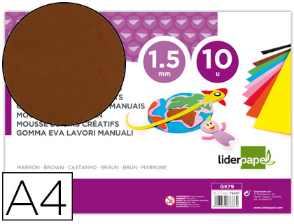 [2078491] LIDERPAPEL - GOMA EVA DIN A4 60G/M2 ESPESOR 1,5MM MARRON PAQUETE DE 10 HOJAS (Ref.GE79)