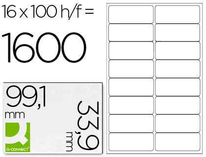 [2025217] Q-CONNECT - ETIQUETA ADHESIVA TAMAÑO 99,1X33,9 MM FOTOCOPIADORA LASER INK-JET CAJA CON 100 HOJAS DIN A4 (Ref.KF01584)
