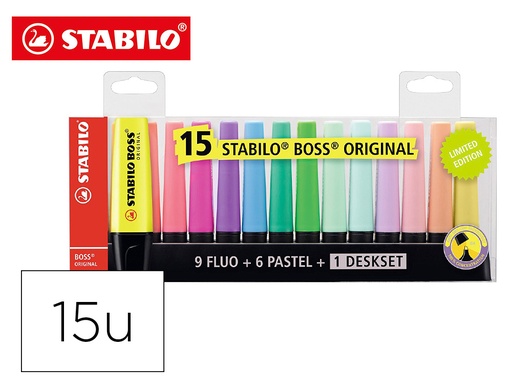 [2152084] STABILO - ROTULADOR BOSS FLUORESCENTE 70 BLISTER DE 15 UNIDADES COLORES SURTIDOS (Ref.1868221)