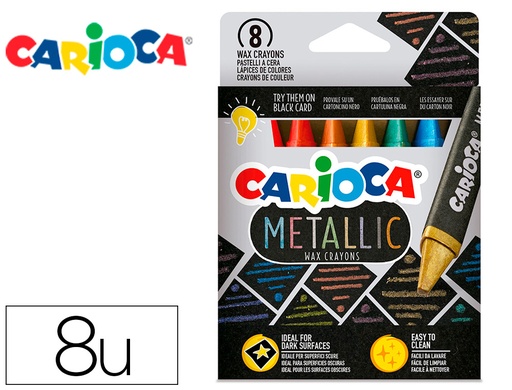 [2162751] CARIOCA - Lapices de cera metallic triangular caja de 8 colores surtidos (Ref. 43163)