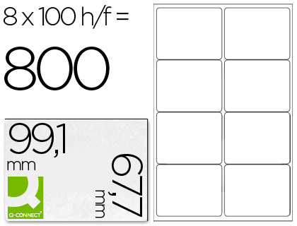 [2025688] Q-CONNECT - ETIQUETA ADHESIVA TAMAÑO 99,1X67,7 MM FOTOCOPIADORA LASER INK-JET CAJA CON 100 HOJAS DIN A4 (Ref.KF01588)
