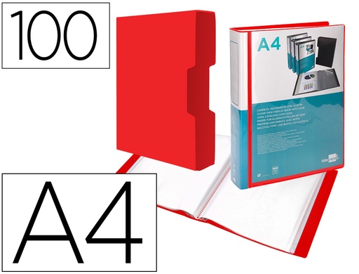 [2011051] LIDERPAPEL - Carpeta personaliza 100 fundas polipropilenodin A4 rojo translucido con cajetin (Ref. JC09)