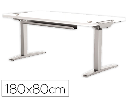 [9154037] MESA DE OFICINA LEVADO BASE METAL ACERO PINTADO SISTEMA ELECTRICO REGULABLE ALTURA TABLERO BLANCO 180 X 80 CM (Ref.9708901)