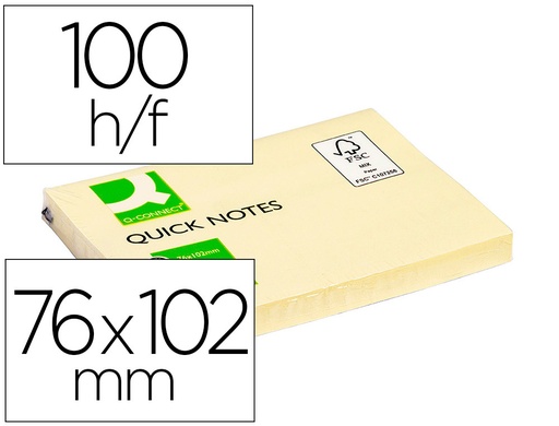 [2025943] Q-CONNECT - BLOC DE NOTAS ADHESIVAS QUITA Y PON 75X100 MM CON 100 HOJAS (Ref.KF01410)