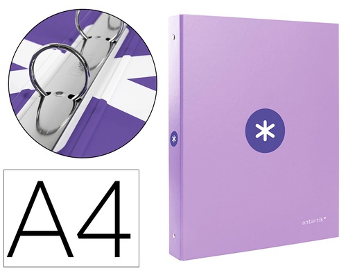 [2007816] ANTARTIK - Carpeta liderpapel A4 forrada 4 anillas 25 mm redondas color lavanda (Ref. KA53)