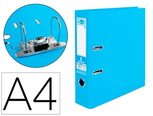 [2079690] LIDERPAPEL - ARCHIVADOR DE PALANCA A4 DOCUMENTA FORRADO PVC CON RADO LOMO 75 MM CELESTE COMPRESOR METALICO (Ref.AZ73)