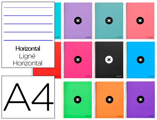 [2074786] ANTARTIK - CUADERNO ESPIRAL LIDERPAPEL A4 MICRO TAPA FORRADA 120H 100 GR HORIZONTAL 5 BANDAS 4 TALADROS COLORES SURT (Ref.KD61)