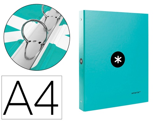 [2007814] ANTARTIK - Carpeta liderpapel A4 forrada 4 anillas 25 mm redondas color menta (Ref. KA51)