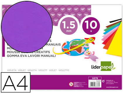 [2078490] LIDERPAPEL - GOMA EVA DIN A4 60G/M2 ESPESOR 1,5MM VIOLETA PAQUETE DE 10 HOJAS (Ref.GE78)