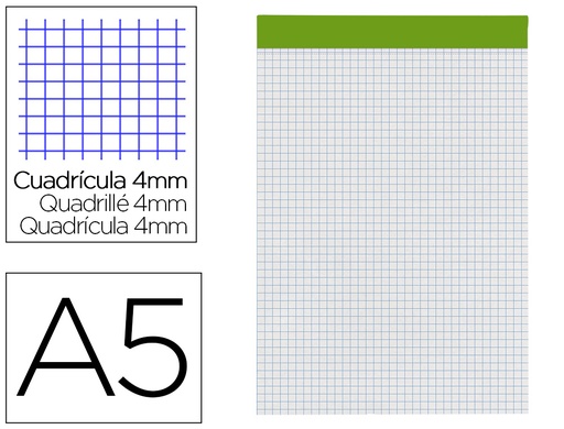 [2070016] LIDERPAPEL - BLOC NOTAS CUADRO 4 MM A5 80 HOJAS 60 G/M2 PERFORADO SIN TAPA (Ref.BN19)