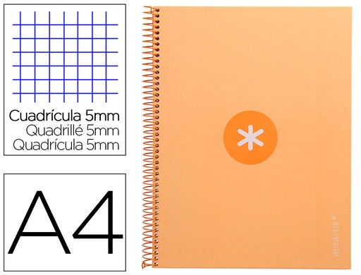 [2161810] ANTARTIK - Cuaderno espiral liderpapel A4 micro tapa forrada 80h 90 gr cuadro 5mm 1 banda 4 taladros amarillo cl (Ref. KB20)