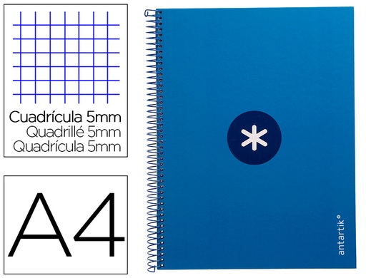 [2161817] ANTARTIK - Cuaderno espiral liderpapel A4 micro tapa forrada 80h 90 gr cuadro 5mm 1 banda 4 taladros azul oscuro (Ref. KB27)