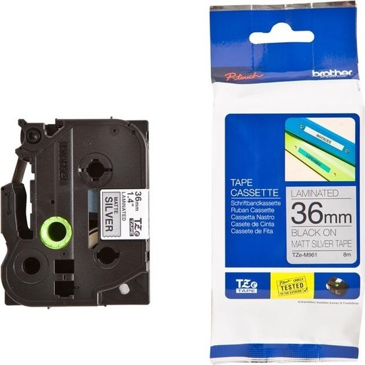 [2031229] BROTHER - CINTA PLATA MATE / NEGRO -METALICA- 36MM X 8MTS (Ref.TZE-M961)