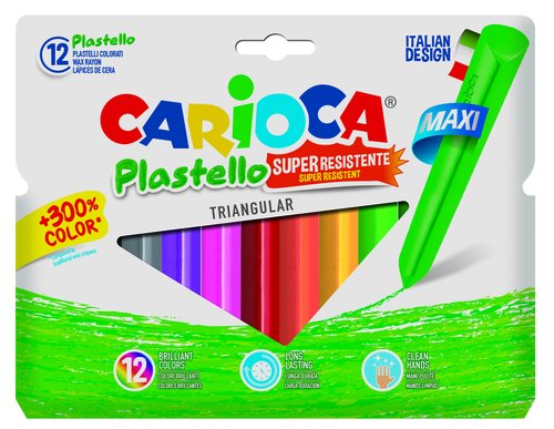 [9300394] CARIOCA - Lapices de cera jumbo triangular caja de 12 colores surtidos (Ref. 42671)