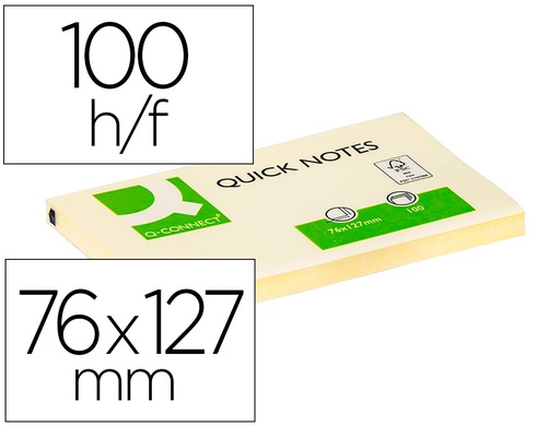 [2025942] Q-CONNECT - BLOC DE NOTAS ADHESIVAS QUITA Y PON 75X125 MM CON 100 HOJAS (Ref.KF10503)