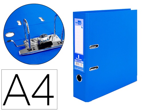 [2032053] LIDERPAPEL - ARCHIVADOR DE PALANCA A4 DOCUMENTA FORRADO PVC CON RADO LOMO 75MM AZUL COMPRESOR METALICO (Ref.AZ24)