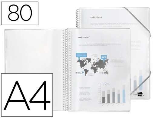 [2010984] LIDERPAPEL - Carpeta escaparate con espiral 80 fundas polipropileno din A4 transparente (Ref. EC57)