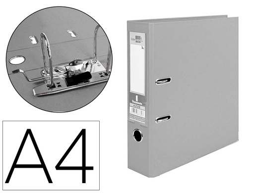 [2032055] LIDERPAPEL - ARCHIVADOR DE PALANCA A4 DOCUMENTA FORRADO PVC CON RADO LOMO 75MM GRIS COMPRESOR METALICO (Ref.AZ25)