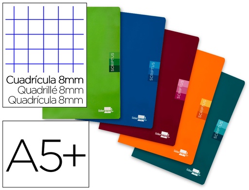 [2052165] LIDERPAPEL - LIBRETA SCRIPTUS A5 48 HOJAS 90G/M2 CUADRO 8MM CON MARGEN (Ref.LB19)