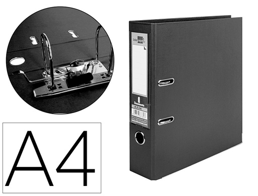 [2032054] LIDERPAPEL - ARCHIVADOR DE PALANCA A4 DOCUMENTA FORRADO PVC CON RADO LOMO 75MM NEGRO COMPRESOR METALICO (Ref.AZ26)
