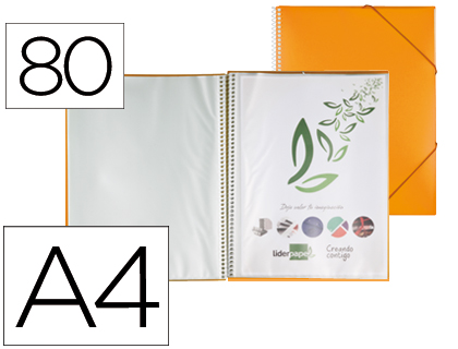 [2054435] LIDERPAPEL - CARPETA ESCAPARATE CON ESPIRAL 80 FUNDAS POLIPROPILENO DIN A4 NARANJA (Ref.EC28)