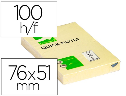 [2025940] Q-CONNECT - BLOC DE NOTAS ADHESIVAS QUITA Y PON 50X75 MM CON 100 HOJAS (Ref.KF10501)
