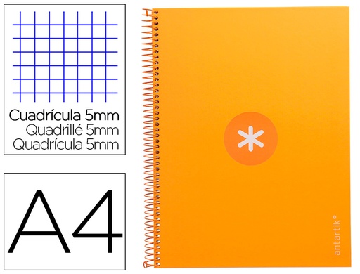 [2161811] ANTARTIK - Cuaderno espiral liderpapel A4 micro tapa forrada 80h 90 gr cuadro 5mm 1 banda 4 taladros mostaza (Ref. KB21)