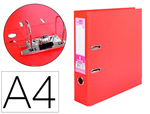 [2032057] LIDERPAPEL - ARCHIVADOR DE PALANCA A4 DOCUMENTA FORRADO PVC CON RADO LOMO 75MM ROJO COMPRESOR METALICO (Ref.AZ27)