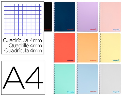 [2008931] LIDERPAPEL - CUADERNO ESPIRAL FOLIO IMAGINE TAPA PLASTICO 80H 60 GR CUADRO 4MMCON MARGEN COLORES SURTIDOS (Ref.BF27)