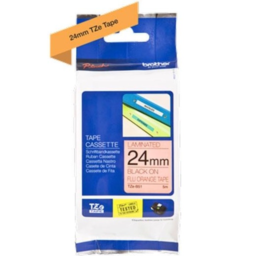 [2044467] BROTHER - CINTA LAMINADA NARANJA/FLUORESCENTE-NEGRO 24 MM X 5MT (Ref.TZEB51)