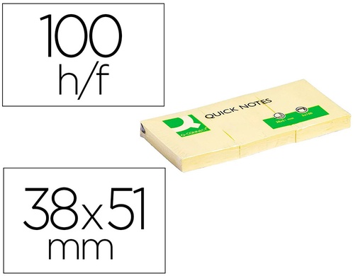 [2025939] Q-CONNECT - BLOC DE NOTAS ADHESIVAS QUITA Y PON 38X51 MM CON 100 HOJAS (Ref.KF10500)