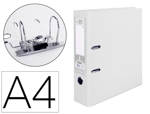 [2072784] LIDERPAPEL - ARCHIVADOR DE PALANCA A4 DOCUMENTA FORRADO PVC CON RADO LOMO 75MMBLANCO COMPRESOR METALICO (Ref.AZ69)