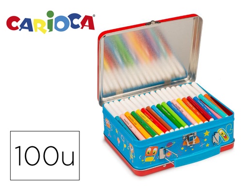 [2079736] CARIOCA - ROTULADOR COLOR KIT CAJA METALICA DE 100 UNIDADES SURTIDAS + ALBUM COLOREAR (Ref.42736)
