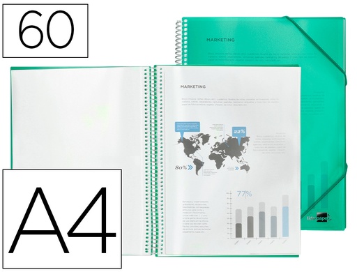 [2054430] LIDERPAPEL - CARPETA ESCAPARATE CON ESPIRAL 60 FUNDAS POLIPROPILENO DIN A4 VERDE (Ref.EC23)