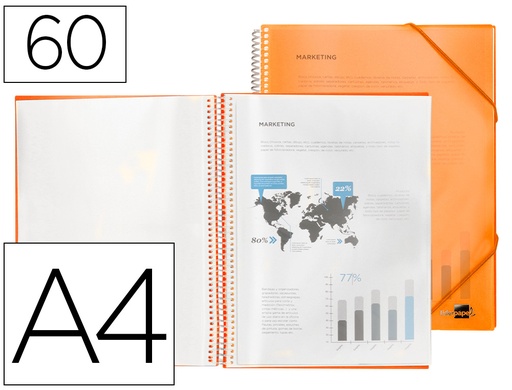 [2054431] LIDERPAPEL - CARPETA ESCAPARATE CON ESPIRAL 60 FUNDAS POLIPROPILENO DIN A4 NARANJA (Ref.EC24)