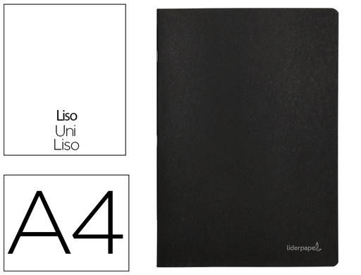 [2054413] LIDERPAPEL - LIBRETA TAPA NEGRA A4 80 HOJAS 60G/M2 LISO SIN MARGEN (Ref.LA15)