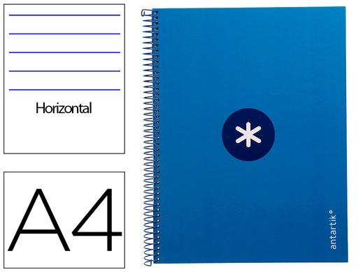 [2162139] ANTARTIK - Cuaderno espiral liderpapel A4 micro tapa forrada80h 90 gr horizontal 1 banda 4 taladros color azul oscuro (Ref. KB37)