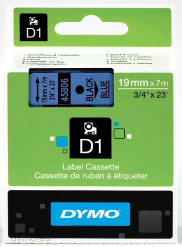 [1764451] DYMO - Etiquetas D1 Poliester opaco 19mm 7m Negro/Azul Con adhesivo permanente (Ref.S0720860)