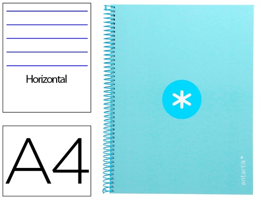 [2162140] ANTARTIK - Cuaderno espiral liderpapel A4 micro tapa forrada80h 90 gr horizontal 1 banda 4 taladros color celeste (Ref. KB35)