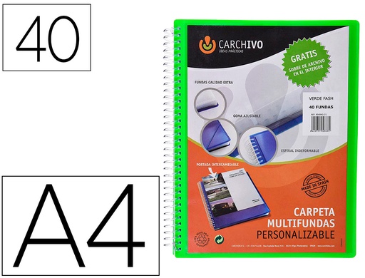 [2159876] CARCHIVO - Carpeta archivex polipropileno canguro escaparate con espiral 40 fundas cierre gomas din a4 (Ref. 53044054)