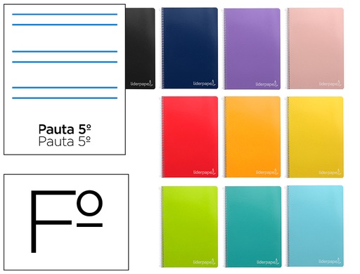 [2009921] LIDERPAPEL - CUADERNO ESPIRAL FOLIO INSPIRE TAPA DURA 80H 60 GR RAYADO MONTESSORI 5MM CON MARGEN COLORES SURTIDOS (Ref.BC77)