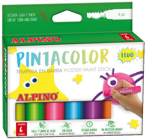 [2078310] ALPINO - TEMPERA EN BARRA PINTACOLOR CAJA DE 6 COLORES FLUOR SURTIDOS (Ref.PX000006)