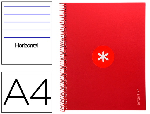 [2162141] ANTARTIK - Cuaderno espiral liderpapel A4 micro tapa forrada80h 90 gr horizontal 1 banda 4 taladros color frambuesa (Ref. KB29)