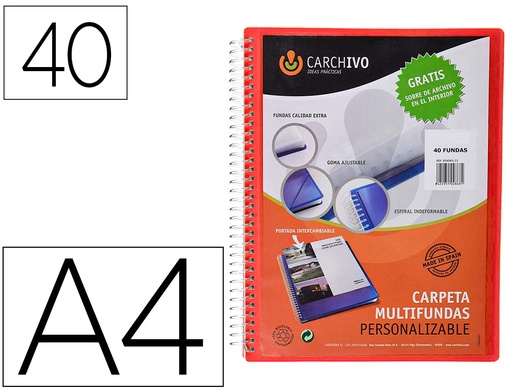 [2159875] CARCHIVO - Carpeta archivex polipropileno canguro escaparate con espiral 40 fundas cierre gomasdin a4 (Ref. 53044053)
