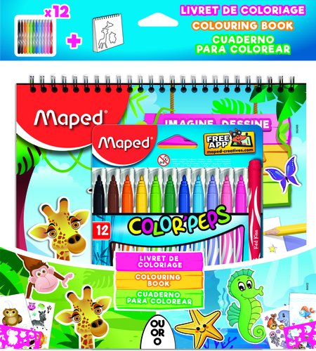 [9064113] MAPED - Kit de actividades jungla 12 rotuladores color peps + cuaderno de colorear (Ref. 845432)