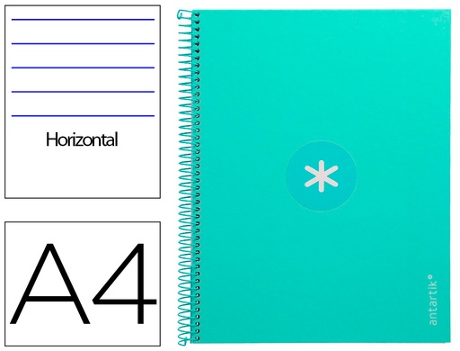 [2162142] ANTARTIK - Cuaderno espiral liderpapel A4 micro tapa forrada80h 90 gr horizontal 1 banda 4 taladros color menta (Ref. KB33)