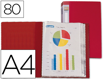 [2052253] LIDERPAPEL - CARPETA ESCAPARATE 31760 80 FUNDAS POLIPROPILENO DIN A4 ROJA LOMO PERSONALIZABLE (Ref.CJ54)
