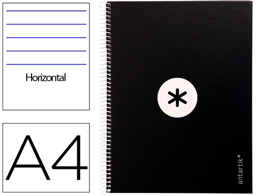 [2162144] ANTARTIK - Cuaderno espiral liderpapel A4 micro tapa forrada80h 90 gr horizontal 1 banda 4 taladros color negro (Ref. KB28)