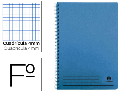 [2027781] LIDERPAPEL - CUADERNO ESPIRAL FOLIO 100H CUADRO 4MM TAPA AZUL CON MARGEN 70 GR (Ref.BH14)