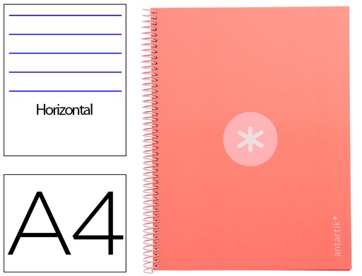 [2162145] ANTARTIK - Cuaderno espiral liderpapel A4 micro tapa forrada80h 90 gr horizontal 1 banda 4 taladros color rosa claro (Ref. KB34)